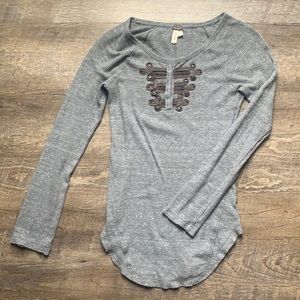 Free People Waffle Knit Long Sleeve Top